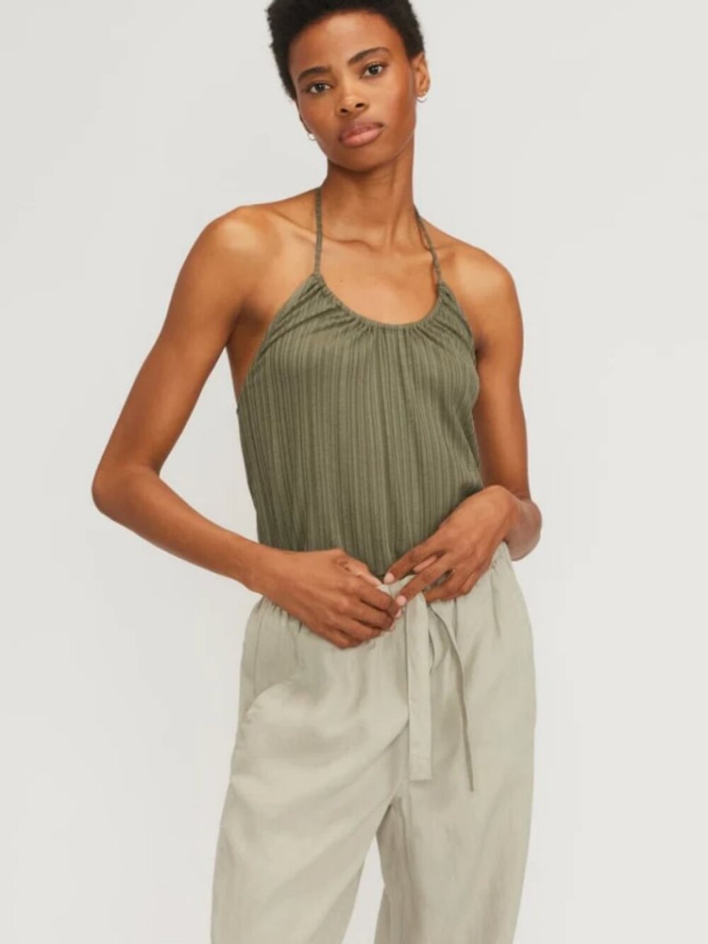 2 X Everlane Rib Soft Knit Halter Tops – Caramel & Kalamata